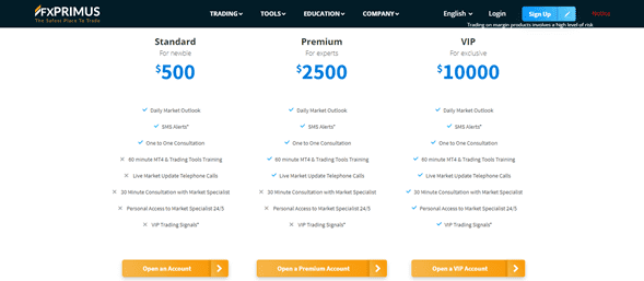 Tipos de cuenta FXprimus